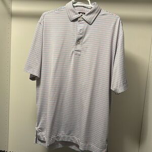 Footjoy golf polo. Size Large. White with red and light blue stripes.
